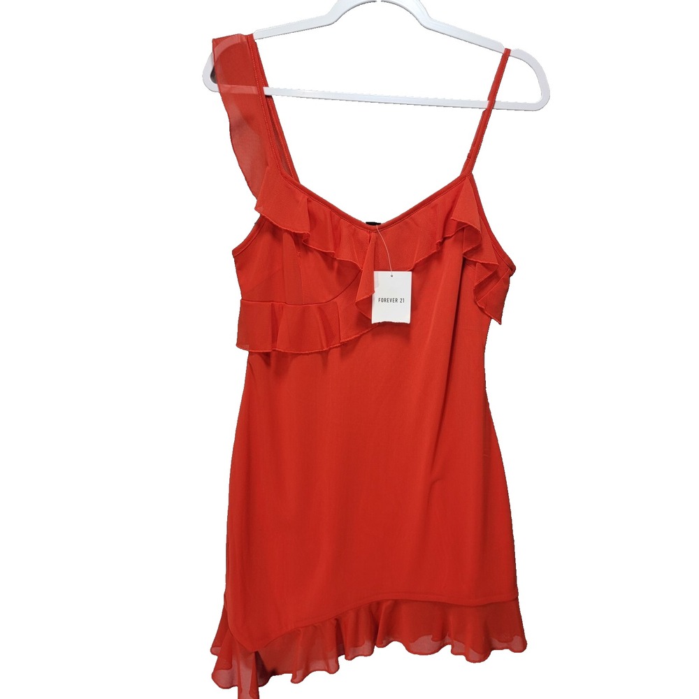 Forever 21 Dress Sz M Red Ruffle Vampire Mini Sexy Strappy Club Evening Vamp NWT
